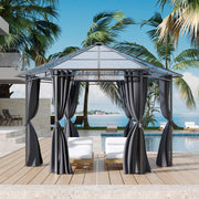3.8m Hexagon Gazebo with Curtains & Polycarbonate Roof Outdoor Garden Pavilion