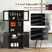 148cm Tall White Bathroom Storage Cabinet with Frosted Glass Doors Black