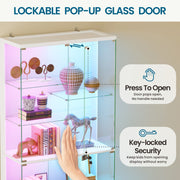 Glass Display Cabinet, 10-Tier RGB LED Curio Cabinet with Human Sensor