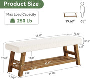 55'' Modern Upholstered Solid Wood Entryway Bench with Shoe Storage for Hallway