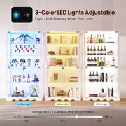 Display Cabinet with Glass Doors, 5 Tier Curio Cabinet with 3-Color LED Lights