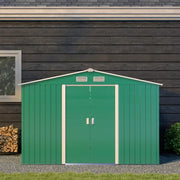 Outsunny 9 x 6FT Galvanised Garden Storage Shed with Sliding Door + Vents, Green