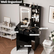 Dressing Table with LED Lights Mirror 2 Drawers Vanity Makeup Desk with Stool