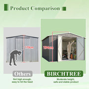 Garden Shed 10X12FT Metal Apex Roof Free Foundation Storage House Grey