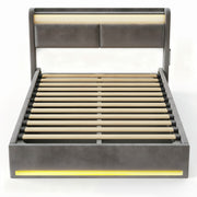NEW LED OTTOMAN STORAGE PANEL PLUSH VELVET UPHOLSTERED BED FRAME DOUBLE SIZE