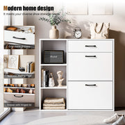 Shoe Storage Cabinets w/ Drawer & Side Cupboard 4 Tier Adjustable Flip-Down Scfn