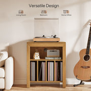 Modern Large Wood Record Player Stand with Vinyl Record Storage for Living Room