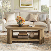 47.24-Inch Modern Wooden Oval Coffee Table with Storage Shelf for Living Room