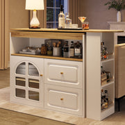 Kitchen Island w/ Extendable Table, Dining Table Rotating Sideboard Bar Cabinet
