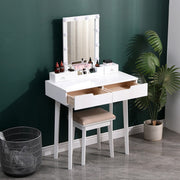Dressing Table Vanity Set Makeup Desk w/ LED Light Mirror with 4 Drawers Bedroom