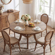 Round Solid Wood Dining Table 120cm Farmhouse Circle Kitchen Table for 6 Person
