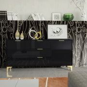 TV Unit TV Stand Sideboard Cabinet Media Console High Gloss Black Gold 140cm