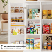 Tall Kitchen Cupboard, Tall Storage Cabinet with 4 Doors and Adjustable Shelves