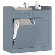COSTWAY Double Tilt-Out Laundry Hamper Cabinet with 2 Drawers-Grey