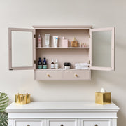 Pink Reeded Glass Wall Cabinet with Drawers cupboard wall shelving shelf