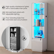 Glass Display Cabinet with 3 Color LED Lights & Motion Sensor for Collectibles