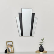 Black glass panelled retro art deco wall mirror vintage living room hall display