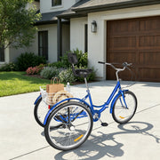 With Basket Blue UK 24 Inch Adult Trike Tricycle Foldable 3 Wheel Bike 7-Speed