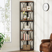 67-Inch Tall Corner Shelf 6-Tier Rustic Corner Bookshelf Bookcase for LivingRoom