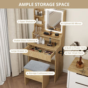 Modern Dressing Table Stool Set with LED Lights Mirror Vanity Makeup Desk Drawer