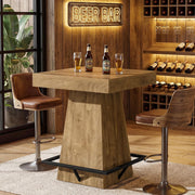 37.4'' H Square Bar Table Modern High Pub Table w/ Metal Footrest for Small Bars