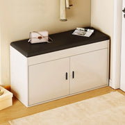 Hallway Shoe Cabinet Bench White Black PU Cushion Padded Seat Storage Shoe Rack
