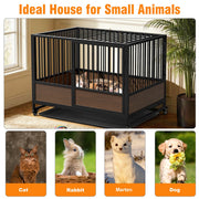 Rolling Cat Kitten Cage Metal Wood Pet Kennel House Enclosure Playpen Indoor