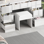 White Dressing Table High Gloss Vanity Makeup Desk 7 Drawers& Stool& LED Mirror