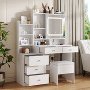 Dressing Table With 5 Drawers LED Mirror Set Makeup Desk Vanity Table Bedroom