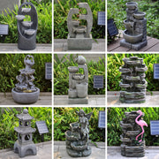 Solar Powered Garden Water Feature Outdoor Water Fountain Cascade with LED Light