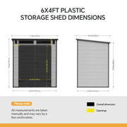 Plastic Garden Shed 6 x 4 Outdoor Tools Storage House with Floor, Double Window