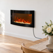 Electric Fire Wall Mounted LED Fireplace Heater Curved Glass Side Lights 2000W