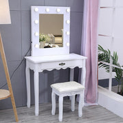 Dressing Table With LED Lights Mirror Stool Set Makeup Desk Vanity Table Bedroom