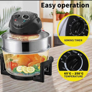 Halogen Oven Air Fryer For Home 60 Minute Timer & Extender Ring - 12L/1400W UK;