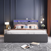 NEW OTTOMAN STORAGE UPHOLSTERED BED FRAME 4FT6 DOUBLE WITH USB PORT & LED LIGHT