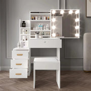 Dressing Table With Led Mirror Drawers Stool Set Makeup Desk Vanity Table Lights