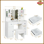 Dressing Table with LED Mirror Shelves Drawers Makeup Vanity Desk Dimmable Light