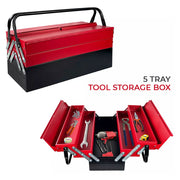 Metal Cantilever Toolbox Heavy Duty 5 Tray Toolbox Storage Tool Box 43x22x21cm