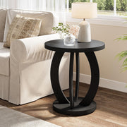 Modern Round End Table Wood Side Table Accent Table with Storage for Living Room