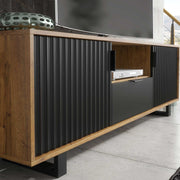 TV Unit TV Cabinet Sideboard Storage Modern Stand Oak Black Wave Doors 160cm