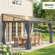 4 x 3(m) Outdoor Hardtop Gazebo with Curtains,Lean to Aluminium Pergola