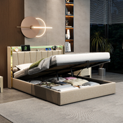 4FT6 Double Ottoman Bed Beige Linen LED USB Type-C Charging Storage Bed