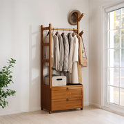 Heavy Duty Wooden Hanging Clothes Garment Rail Corner Open Wardrobe Storage Rack