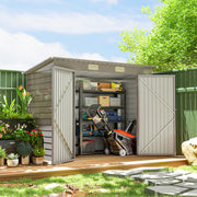 8 x 4FT Metal Garden Storage Shed with Double Doors, Light Grey