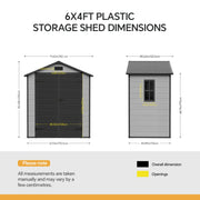 Plastic Garden Shed 6x4 with Floor & Window Waterproof Outdoor Storage Shed Tool