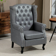Chesterfield-style Wing Back Armchair Tufted Accent Chair Grey