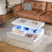 Coffee Table with LED High Gloss White Coffee Table Rectangular Centre 2 Drawers