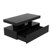 Coffee Table With LED High Coffee Gloss Black Table Rectangular Centre 2 Drawers