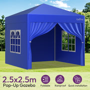 Heavy Duty 2.5x2.5m Pop Up Gazebo Waterproof Marquee with 4 Side Panels - Square