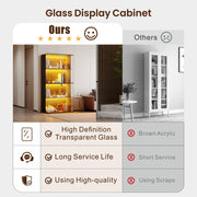 4-Tier Glass Display Cabinet with Doors and LED Lights – Curio Storage Cabinet